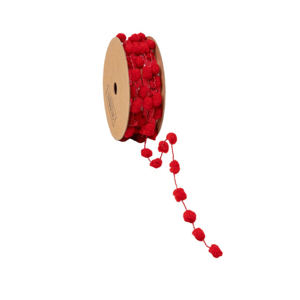 8mm Wired Pom Pom | Red| 25 Yard Roll LaRibbons and Crafts