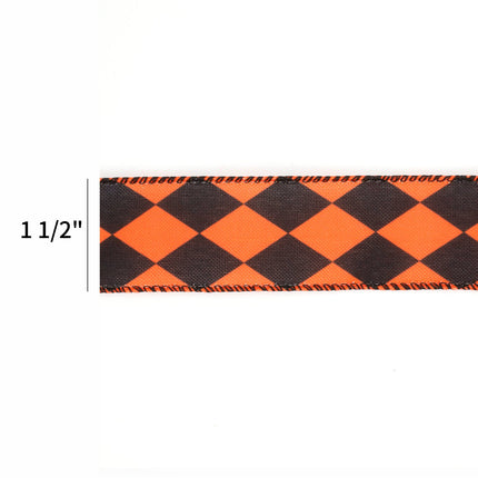 1 1/2" Faux Linen Wired Ribbon | Rhombus Orange/Black | 10 Yard Roll LaRibbons and Crafts