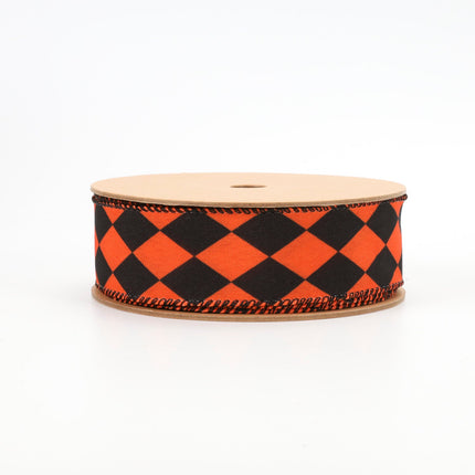 1 1/2" Faux Linen Wired Ribbon | Rhombus Orange/Black | 10 Yard Roll LaRibbons and Crafts