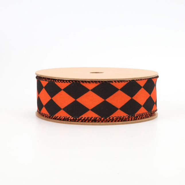 1 1/2" Faux Linen Wired Ribbon | Rhombus Orange/Black | 10 Yard Roll LaRibbons and Crafts