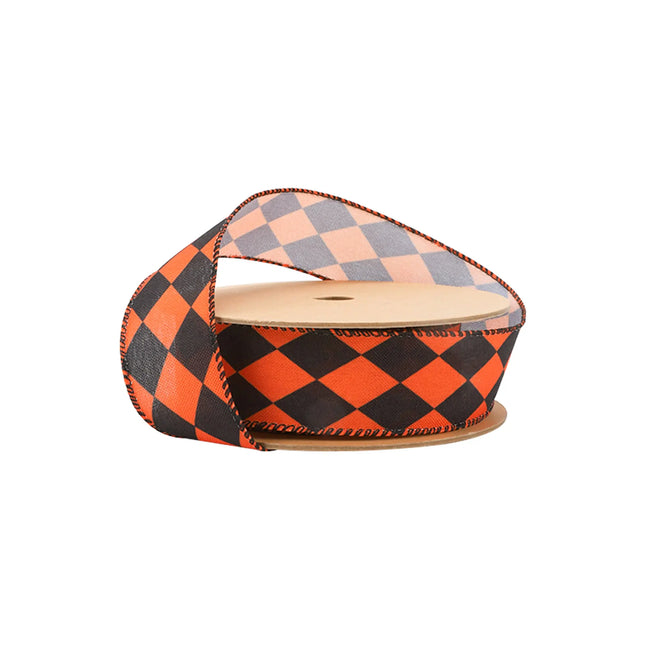 1 1/2" Faux Linen Wired Ribbon | Rhombus Orange/Black | 10 Yard Roll LaRibbons and Crafts