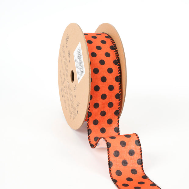 1 1/2" Faux Linen Wired Ribbon | Dot | 10 Yard Roll
