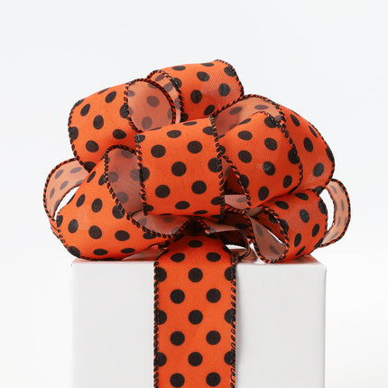 1 1/2" Faux Linen Wired Ribbon | Dot | 10 Yard Roll LaRibbons and Crafts