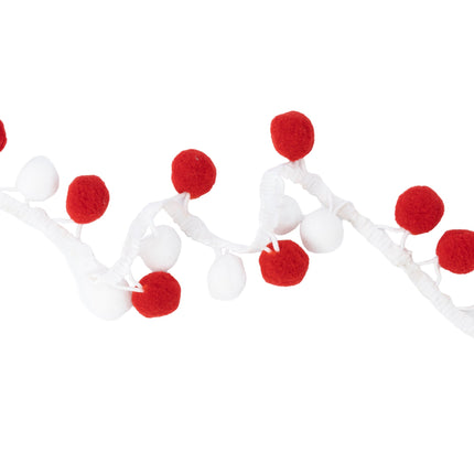 1" Pom Pom Trim | Red and White | 5 Yard Roll LA Ribbons Wholesale