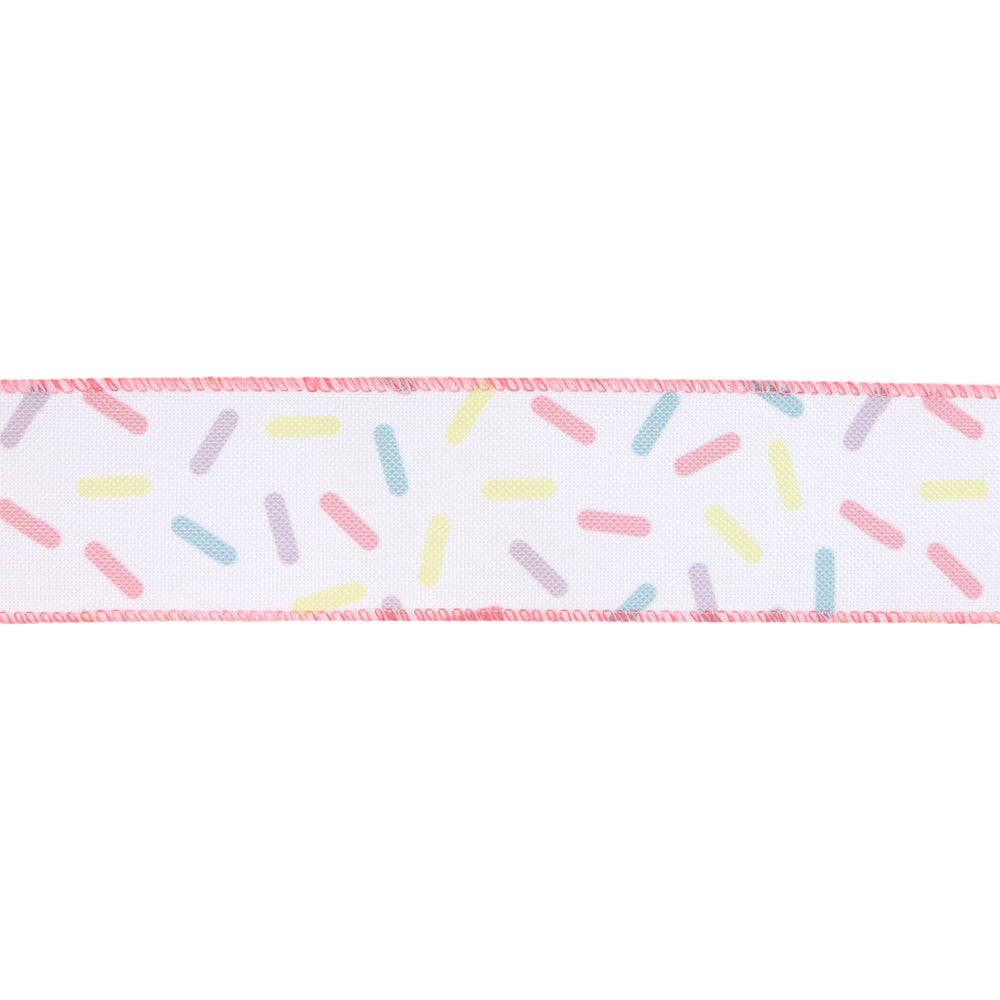 1 1/2" Wired Ribbon | White & Sprinkles | 10 Yard Roll LaRibbons and Crafts