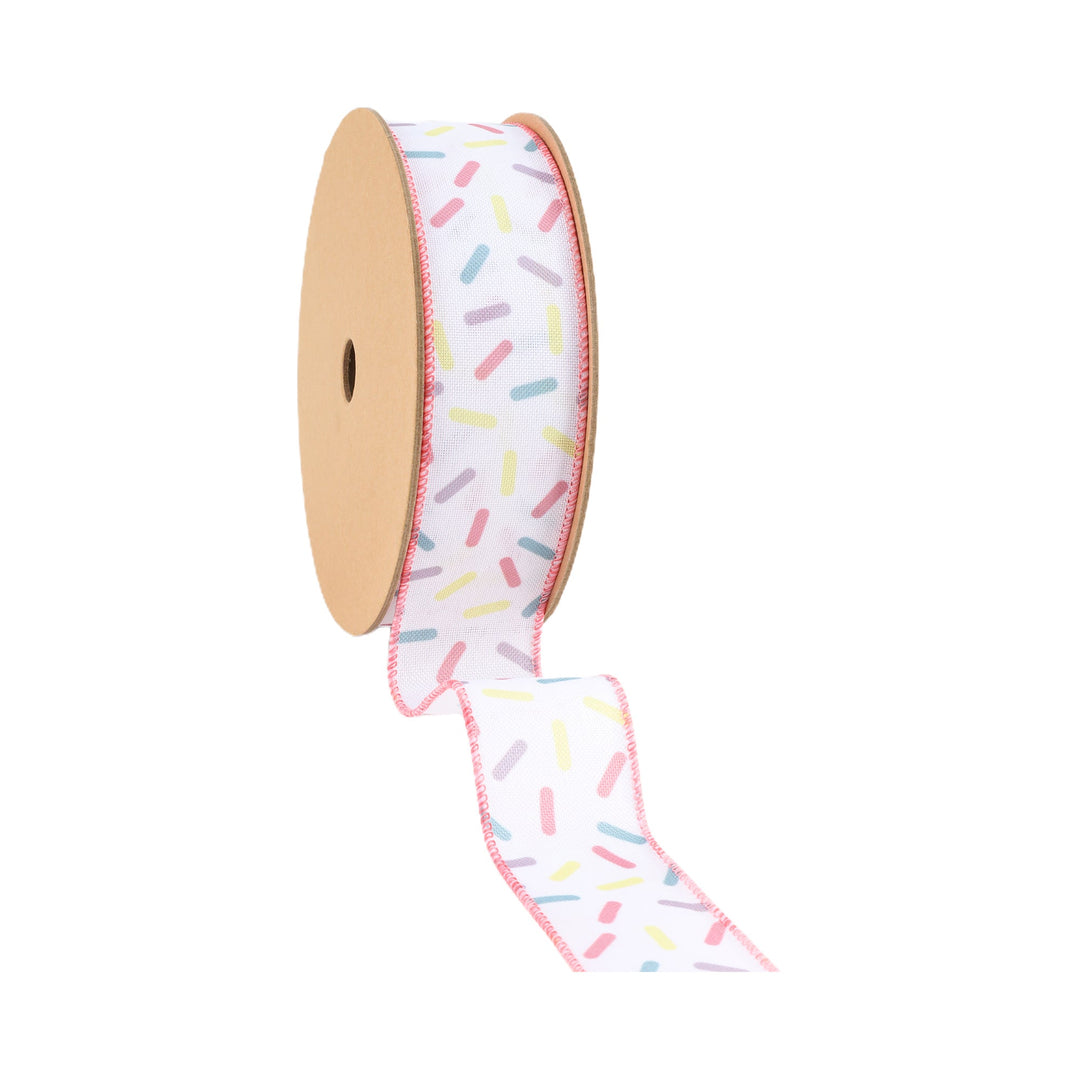 1 1/2" Wired Ribbon | White & Sprinkles | 10 Yard Roll LaRibbons and Crafts