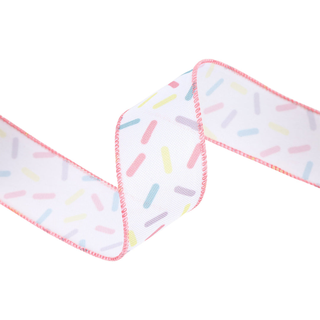 1 1/2" Wired Ribbon | White & Sprinkles | 10 Yard Roll LaRibbons and Crafts