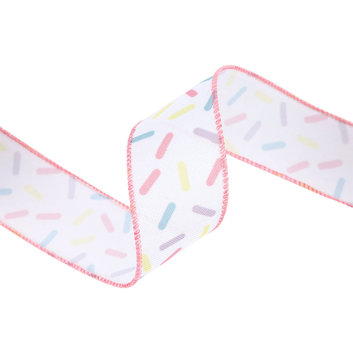 1 1/2" Wired Ribbon | White & Sprinkles | 10 Yard Roll LaRibbons and Crafts