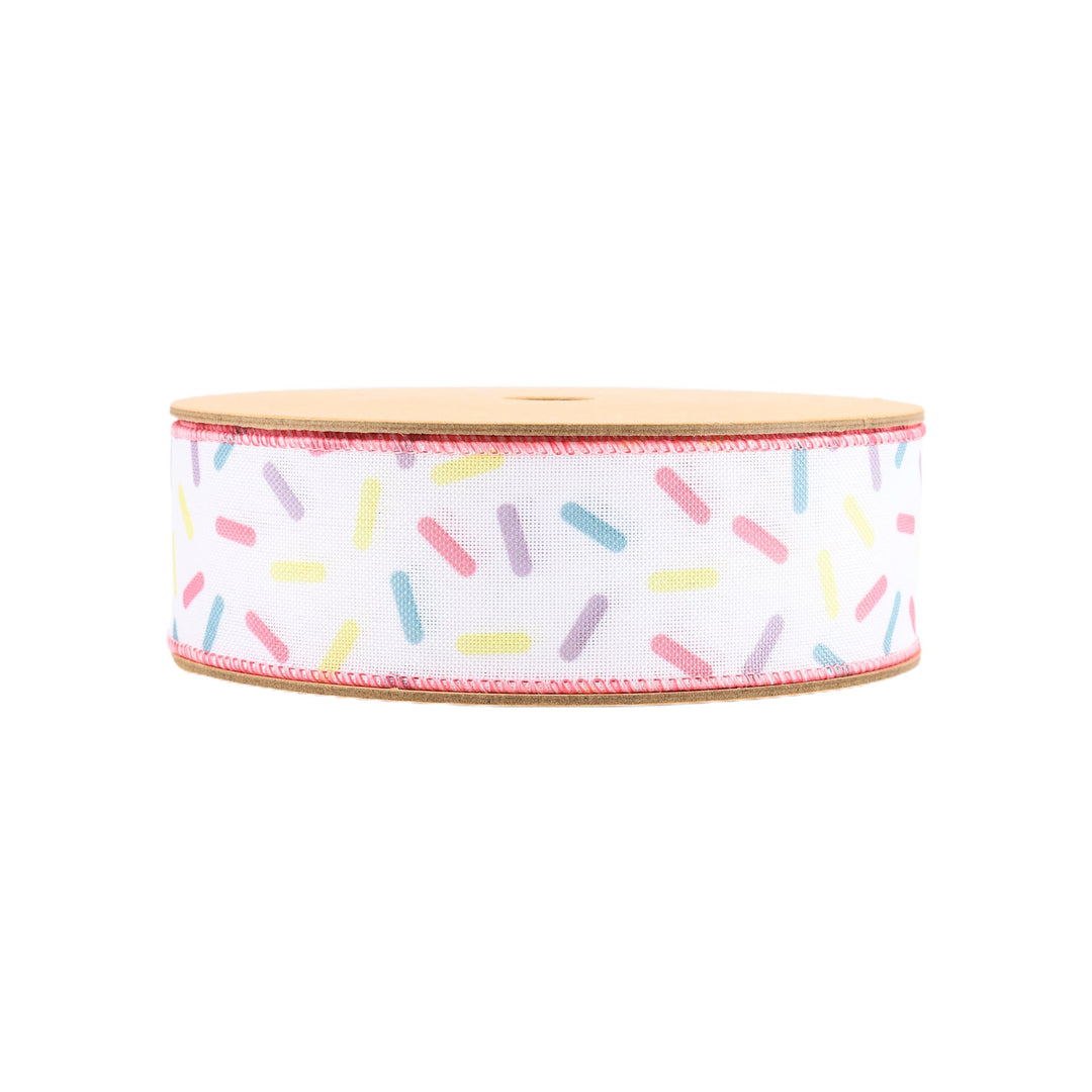 1 1/2" Wired Ribbon | White & Sprinkles | 10 Yard Roll LaRibbons and Crafts