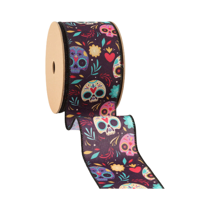 2 1/2" Wired Ribbon | DOD Sugar Skulls | 10 Yard Roll LaRibbons and Crafts