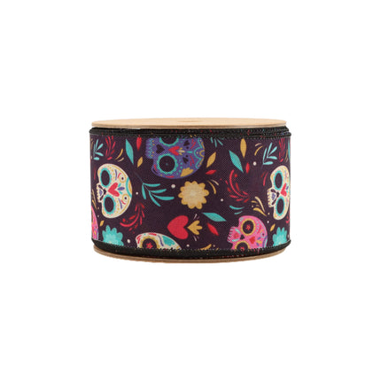 2 1/2" Wired Ribbon | DOD Sugar Skulls | 10 Yard Roll LaRibbons and Crafts
