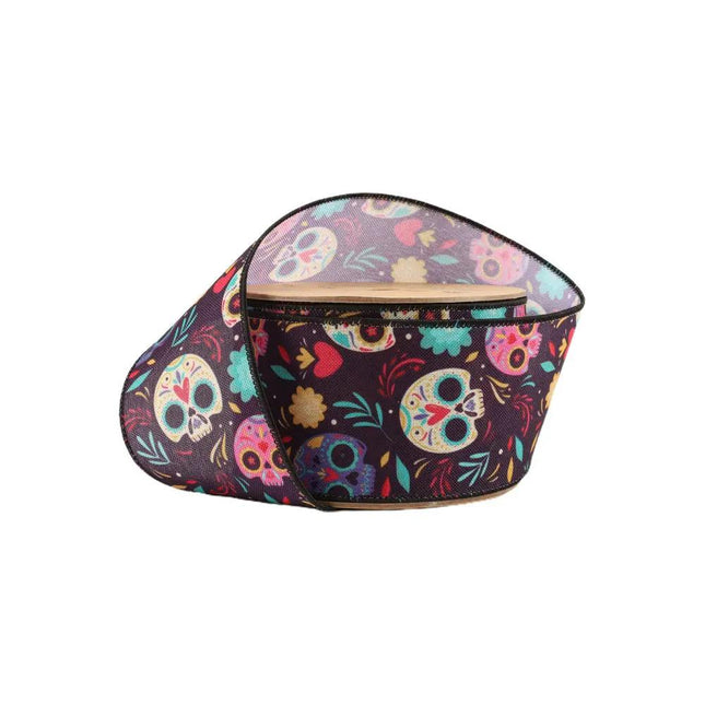 2 1/2" Wired Ribbon | DOD Sugar Skulls | 10 Yard Roll LaRibbons and Crafts
