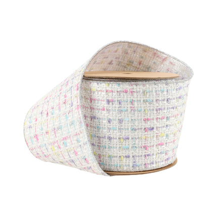 4" Wired Ribbon | Tweed White w/ Silver Backing | 10 Yard Roll LaRibbons and Crafts