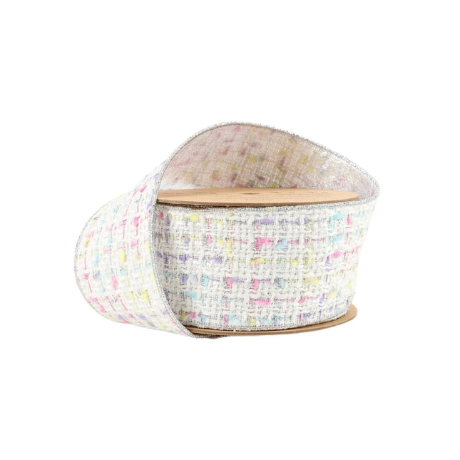 2 1/2" Wired Ribbon | Tweed White w/ Silver Backing | 10 Yard Roll LaRibbons and Crafts