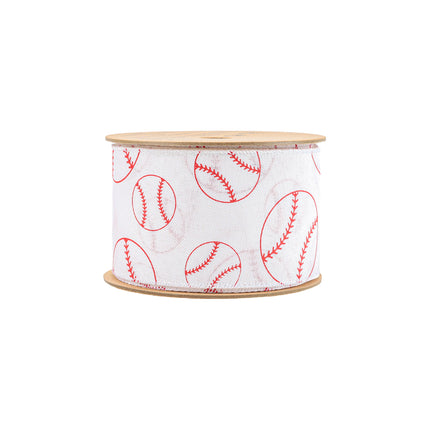 Wired Ribbon in Baseballs and Glove Pattern Assorted with Silk Crinkle Ribbon and Red Liene |4 Rolls |40 Yards