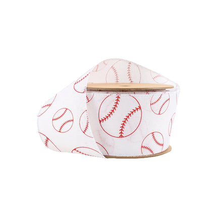 Wired Ribbon in Baseballs and Glove Pattern Assorted with Silk Crinkle Ribbon and Red Liene |4 Rolls |40 Yards