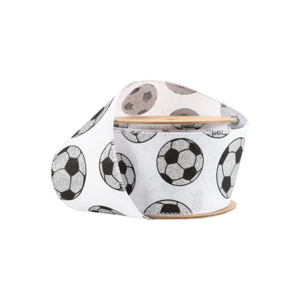 Glitter Soccer Balls and Soccer Field with Black Striped Canvas Ribbon |4 Rolls |40 Yards
