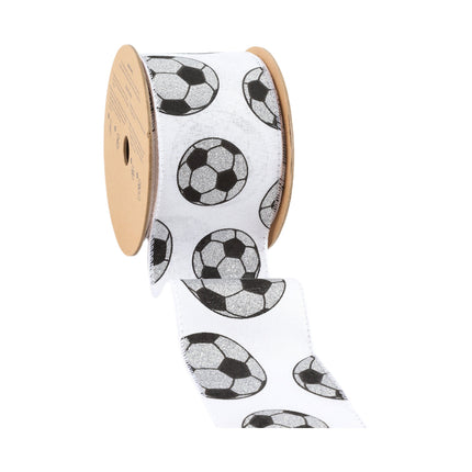 Glitter Soccer Balls and Soccer Field with Black Striped Canvas Ribbon |4 Rolls |40 Yards