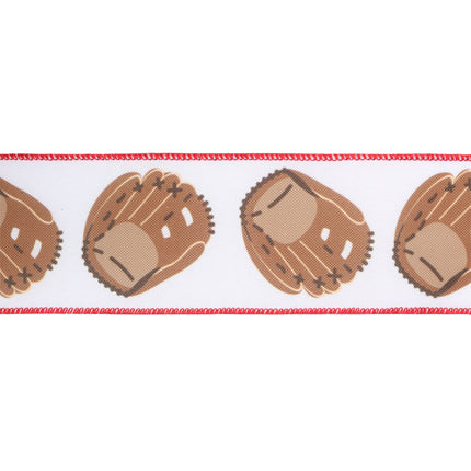 Wired Ribbon in Baseballs and Glove Pattern Assorted with Silk Crinkle Ribbon and Red Liene |4 Rolls |40 Yards