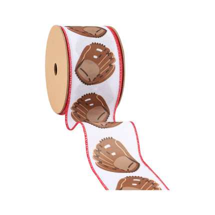 Wired Ribbon in Baseballs and Glove Pattern Assorted with Silk Crinkle Ribbon and Red Liene |4 Rolls |40 Yards