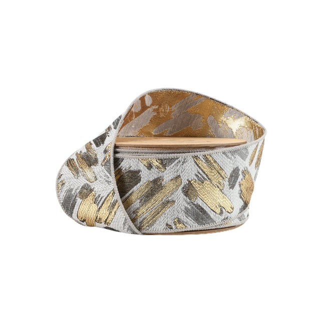 2 1/2" Wired Ribbon Tapestry | Neutral/Silver/Gold | 10 Yard Roll LaRibbons and Crafts