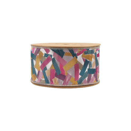 2 1/2" Wired Ribbon Confetti | Silver/Hot Pink | 10 Yard Roll LaRibbons and Crafts