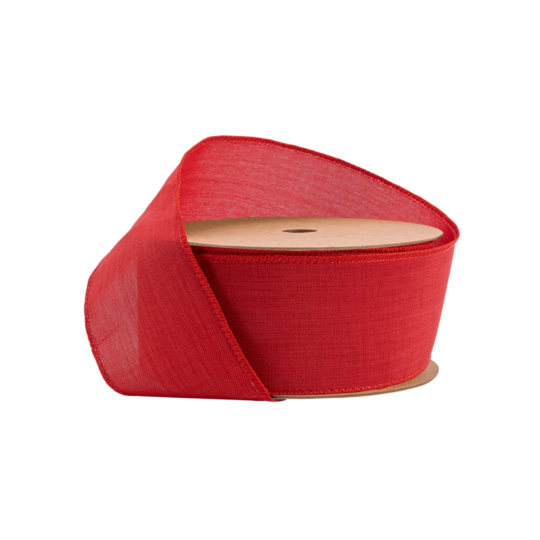 2 1/2" Wired Ribbon | Red Linen | 10 Yard Roll LA Ribbons Wholesale