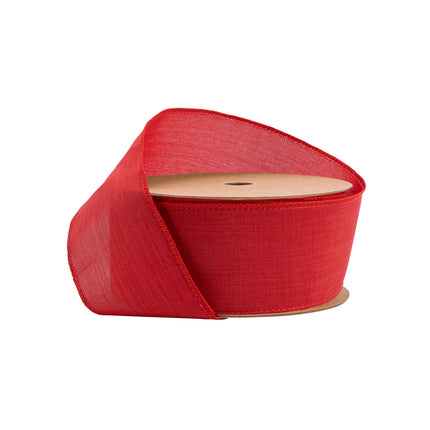 2 1/2" red linen wired ribbon spool: textured fabric, sturdy wired edges for shaping