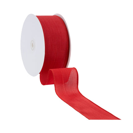 2 1/2" Wired Ribbon | Red Linen | 50 Yard Roll LA Ribbons Wholesale