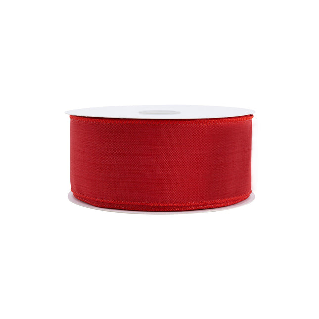 2 1/2" Wired Ribbon | Red Linen | 50 Yard Roll LA Ribbons Wholesale