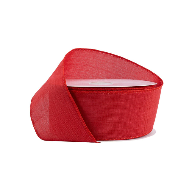 2 1/2" Wired Ribbon | Red Linen | 50 Yard Roll LA Ribbons Wholesale