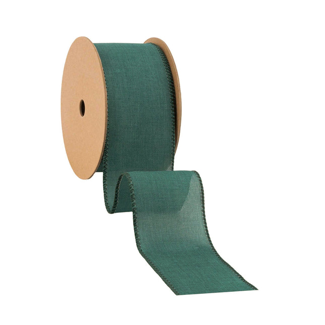 2 1/2" Wired Ribbon | Green Linen | 10 Yard Roll LA Ribbons Wholesale