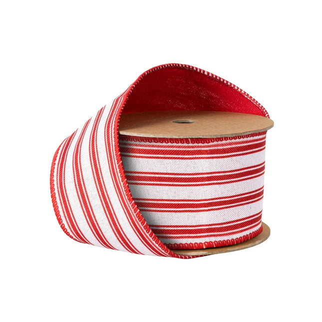 2 1/2" Wired Ribbon | Red Ticking Stripe | 10 Yard Roll LaRibbons and Crafts