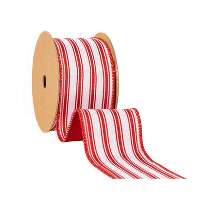 2 1/2" Wired Ribbon | Red Ticking Stripe | 10 Yard Roll LaRibbons and Crafts