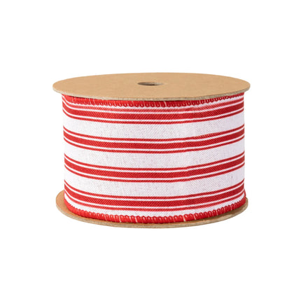2 1/2" Wired Ribbon | Red Ticking Stripe | 10 Yard Roll LaRibbons and Crafts