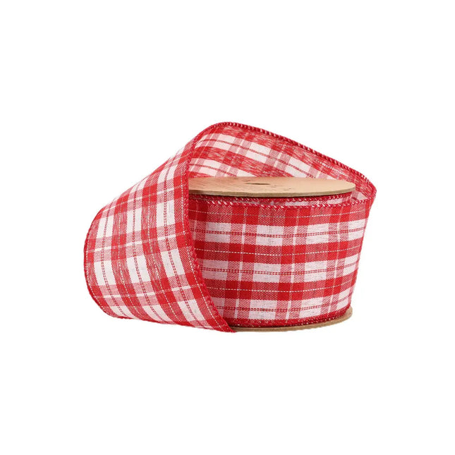 2 1/2" Wired Ribbon | Red/White Plaid Silver Thread LaRibbons and Crafts