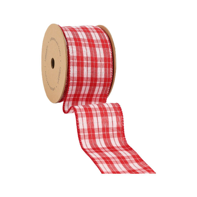 2 1/2" Wired Ribbon | Red/White Plaid Silver Thread LaRibbons and Crafts