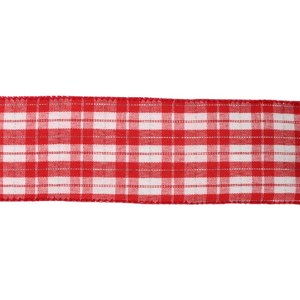 2 1/2" Wired Ribbon | Red/White Plaid Silver Thread LaRibbons and Crafts