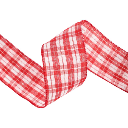 2 1/2" Wired Ribbon | Red/White Plaid Silver Thread LaRibbons and Crafts