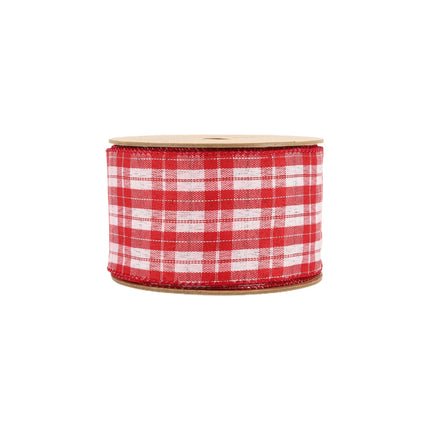 2 1/2" Wired Ribbon | Red/White Plaid Silver Thread LaRibbons and Crafts