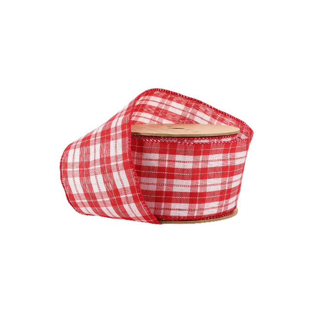 2 1/2" Wired Ribbon | Red/White Plaid Silver Thread LaRibbons and Crafts