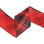 2 1/2" Wired Ribbon | Printed Red/Black Bias Plaid | 10 Yard Roll