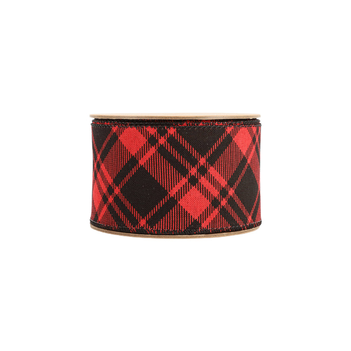 2 1/2" Wired Ribbon | Printed Red/Black Bias Plaid | 10 Yard Roll - 35% OFF