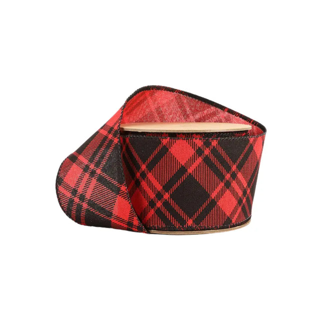 2 1/2" Wired Ribbon | Printed Red/Black Bias Plaid | 10 Yard Roll LaRibbons and Crafts
