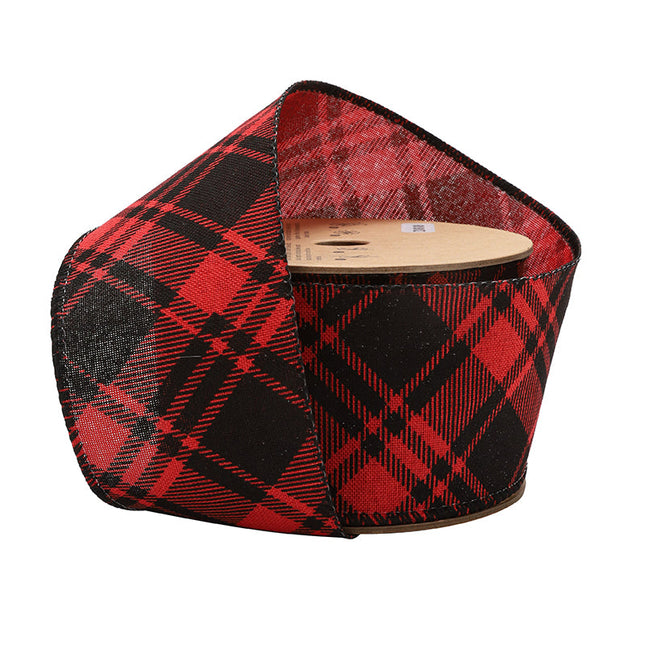 2 1/2" Wired Ribbon | Printed Red/Black Bias Plaid | 10 Yard Roll LaRibbons and Crafts