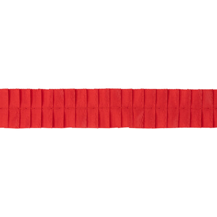 Red pleated ribbon: crisp stitched edges & structured folded texture