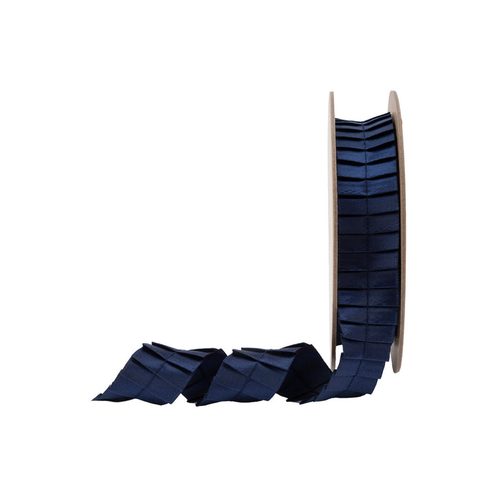 1" Pleated Ribbon | Navy | 10 Yard Roll LaRibbons Wholesale