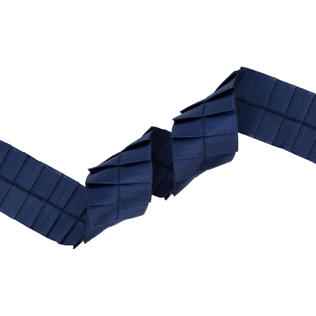 1" Pleated Ribbon | Navy | 10 Yard Roll LaRibbons Wholesale