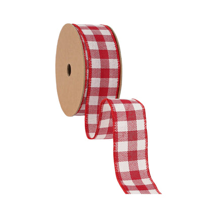 1 1/2" Wired Ribbon | Red and White Check | 10 Yard Roll LaRibbons and Crafts