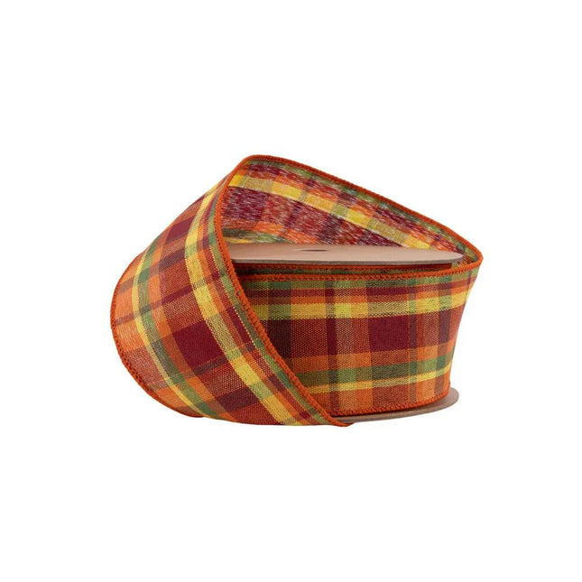 2 1/2" Wired Ribbon | Autumn Colored Fall Plaid | 10 Yard Roll LA Ribbons Wholesale